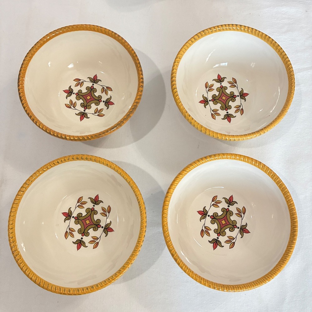 Pier 1‎ Oralia Cereal Bowls Set of 4 Earthenware Mediterranean Floral Tuscan